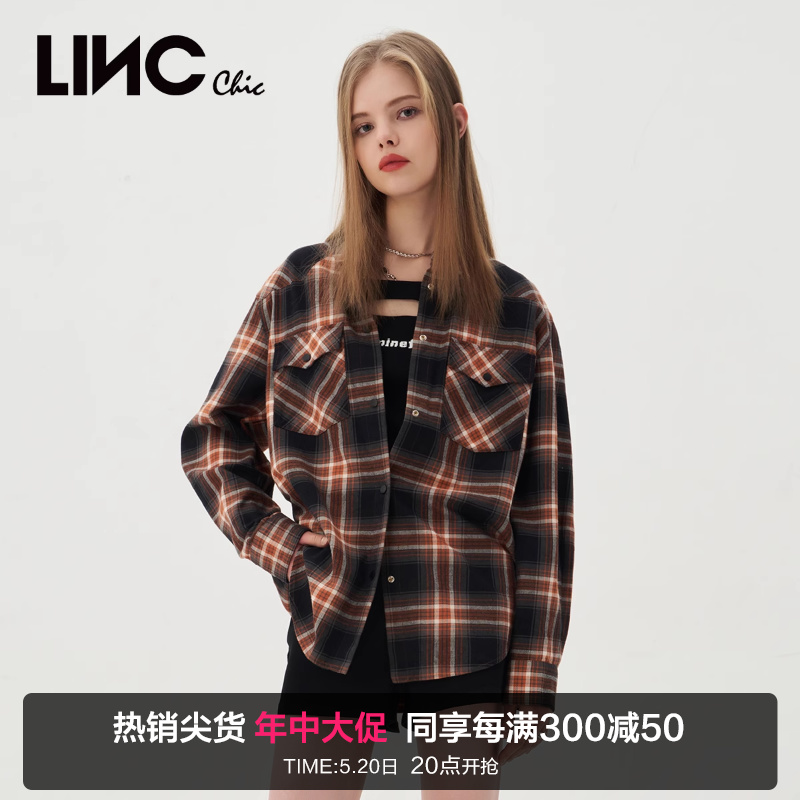 LINCCHIC金羽杰衬衫女新款朋克学院感格纹衬衫外套女S231SH065Y 女装/女士精品 衬衫 原图主图