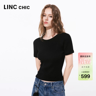 简法圆领刺绣针织半袖 S262SW299Y 新品 桑蚕丝LINC金羽杰2026年夏季