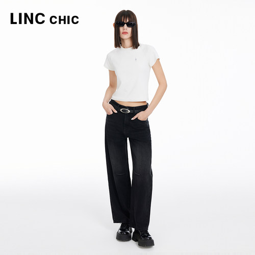 LINCCHIC金羽杰2024年夏季新品性感插肩短袖圆领T恤女S242FK256Y