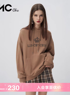 LINCCHIC金羽杰卫衣女春秋款复古学院风宽松连帽卫衣女S223HD665