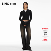 中腰直筒阔腿牛仔裤 LINCCHIC金羽杰复古牛仔裤 子女款 女JE398Y