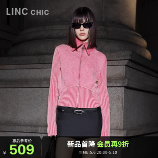 CR318Y 拉链毛衣大翻领街头毛织开衫 新品 LINCCHIC金羽杰2024年春季