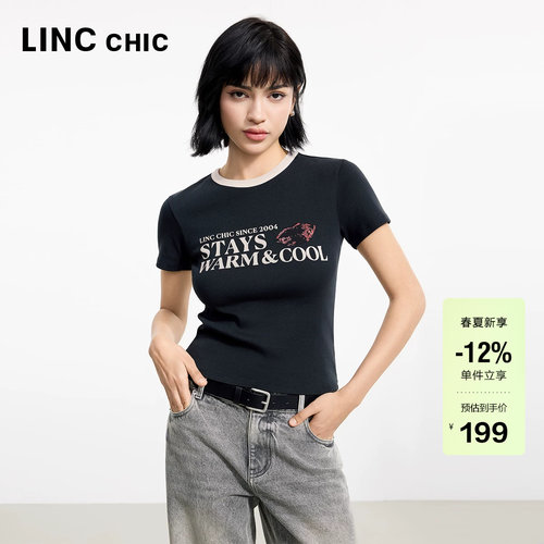 LINC怀旧风撞色圆领短袖T恤