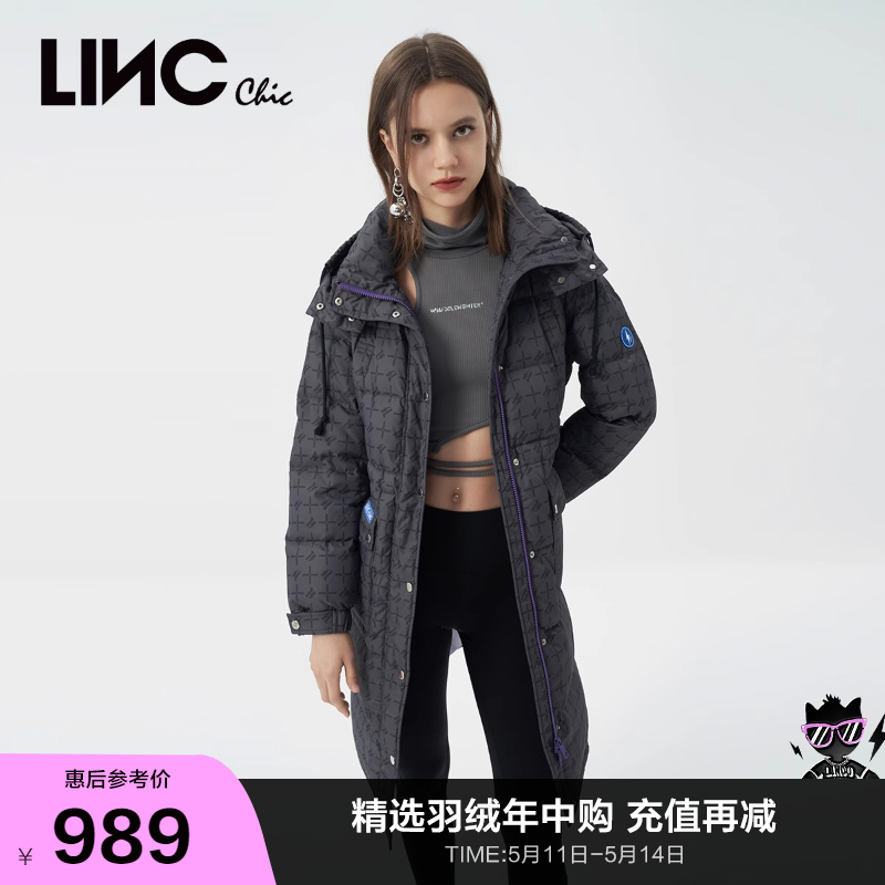 LINCCHIC金羽杰羽绒服女复古学院风中长款羽绒服女冬季Y22808339