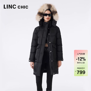 LINC金羽杰中长款 轻奢大毛领户外抗风羽绒服外套6312 羽绒服女新款