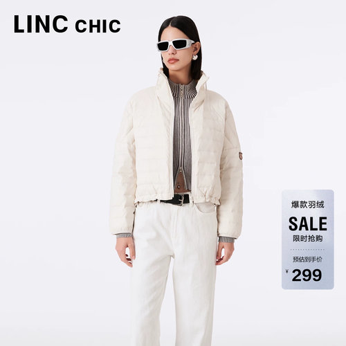 LINC金羽杰短款轻薄羽绒服女立领花苞感超轻羽绒外套反季23301016
