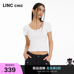 LINCCHIC金羽杰2024年夏季新品机能感U领半袖T恤女S242FK357Y