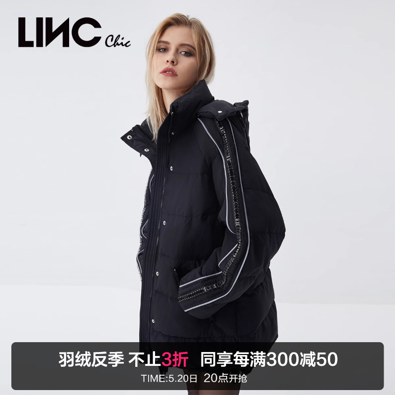 LINCCHIC金羽杰羽绒服女连帽轻薄中长款羽绒服女冬季Y21803291