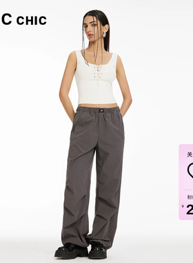 LINCCHIC金羽杰休闲裤女宽松直筒降落伞长裤女户外穿搭S241PA103Y