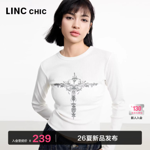 长袖 圆领印花修身 T恤女内搭上衣FK077YY 女春新款 LINC金羽杰打底衫