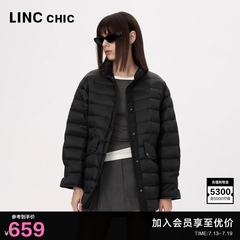 LINC金羽杰羽绒服女款2024新款中长款衬衫式轻薄羽绒服女外套6045