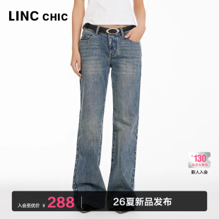 牛仔裤 LINCCHIC金羽杰长裤 直筒阔腿裤 低腰美式 女S241JE401Y 子女款