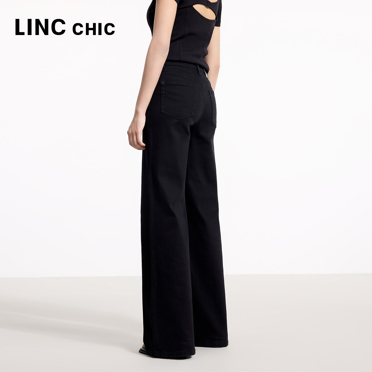 LINCCHIC金羽杰牛仔裤女新款高腰弹力直筒牛仔裤子女款JE230Y