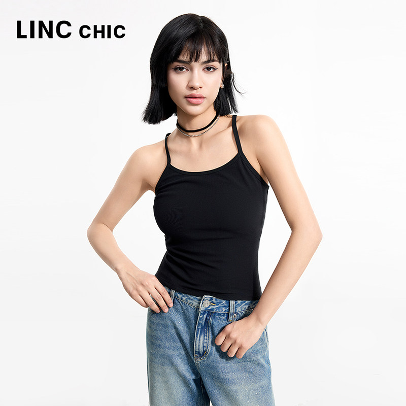 LINCCHIC金羽杰2025年夏季新款U领细带针织吊带背心女FK430Y