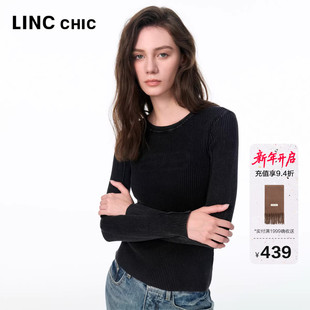 重工做旧感圆领针织衫 打底衫 女SW496Y 新款 LINC金羽杰2025年秋季