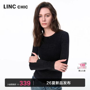 复古做旧感脏洗圆领针织衫 打底衫 女废土风496Y 新款 LINC金羽杰春季