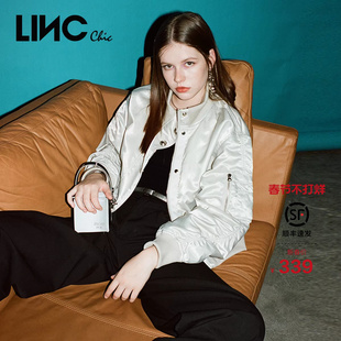 LINC金羽杰羽绒服女棒球领飞行员夹克短款轻薄羽绒服女外套1101