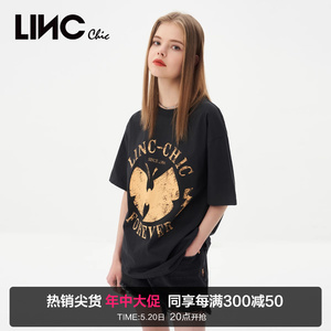 LINCCHIC金羽杰短袖T恤女上衣千禧风格印花短袖女T恤S232TS232Y