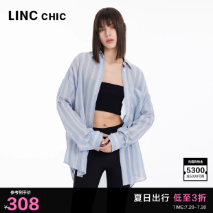 女上衣轻透宽松落肩造型感防晒衬衫 LINC金羽杰衬衫 女夏S241SH187Y
