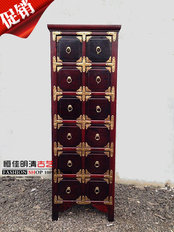 全实木明清仿古中式红木古典南榆木家具12十二斗柜 药柜 储物柜