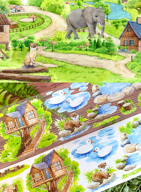 新款造景现货动物园NEW手帐和纸胶带PET风景房子树路建筑贴纸小景