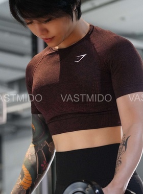 gymshark健身服女薄轻vital透气露脐短紧身瑜伽运动短袖