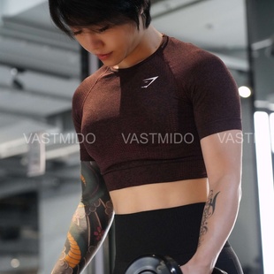 gymshark健身服女薄轻vital透气露脐短紧身瑜伽运动短袖