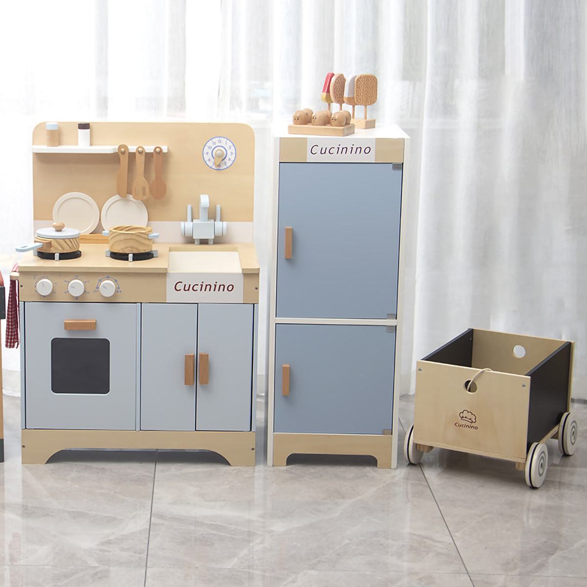 Cucinino过家家木质冰箱厨房玩具