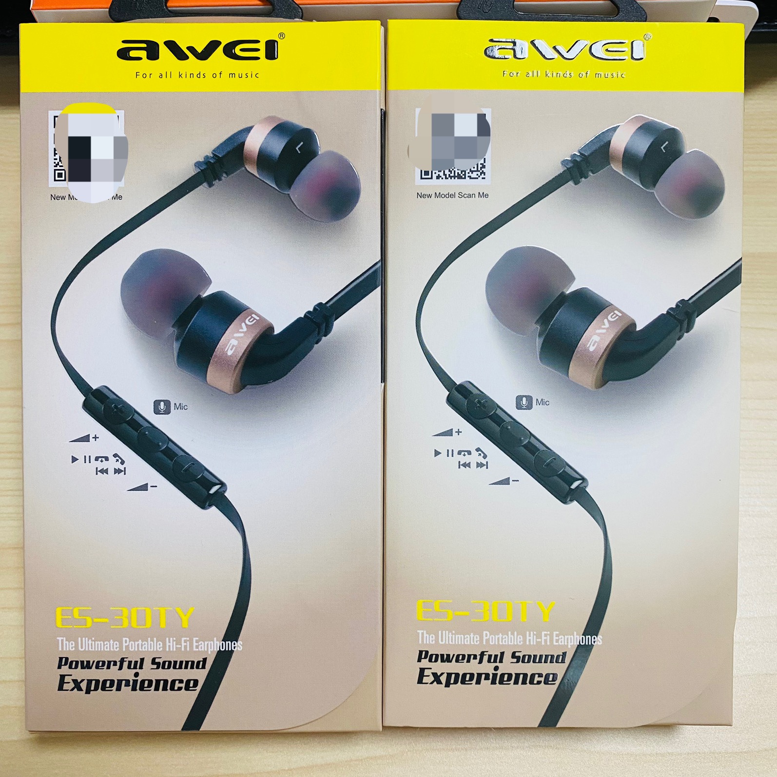 AWEI立体声有线耳机ES30TY土豪金网红耳朵挂脖高颜值金属耳壳软耳