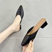 百搭试衣鞋 尖头粗跟包头拖女士外穿小个子凉拖 时尚 女2026春季 新款