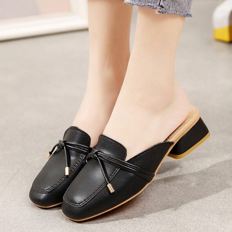 31码32小码穆勒鞋女外穿懒人半拖秋季新款复古方头粗跟舒适包头拖,女鞋,包头拖,淘宝优惠券,粉丝福利购,淘宝优惠卷