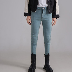 小腿长裤 流行牛仔裤 韩版 男修身 高弹力水洗怀旧蓝色潮牌高端小脚裤
