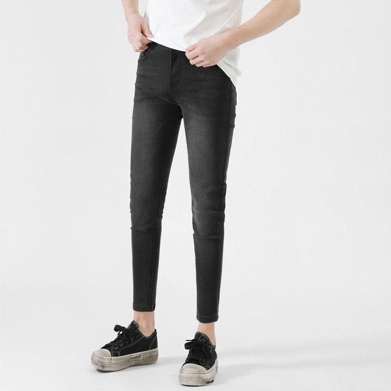 百搭时尚9分裤深灰色简约男士新款修身小脚裤牛仔裤高弹力九分裤