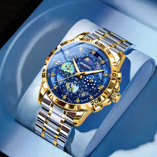 新款 手表非机械表商务正品 日月星辰夜光表防水大表盘 梵高星空男士