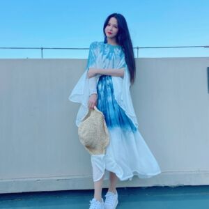 一澈扎染原创设计手工植物蓝染丝麻飘逸仙女宽松蝙蝠防晒罩衫上衣