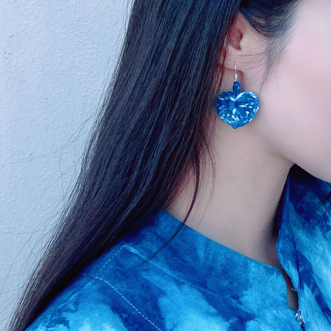 一澈扎染原创设计手工植物蓝染纯棉毛线手工针织可爱树叶耳坠耳环