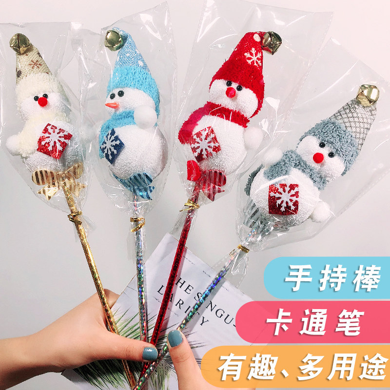 圣诞节毛绒笔圆珠笔幼儿园活动奖品小礼物学生创意可爱雪人手持棒