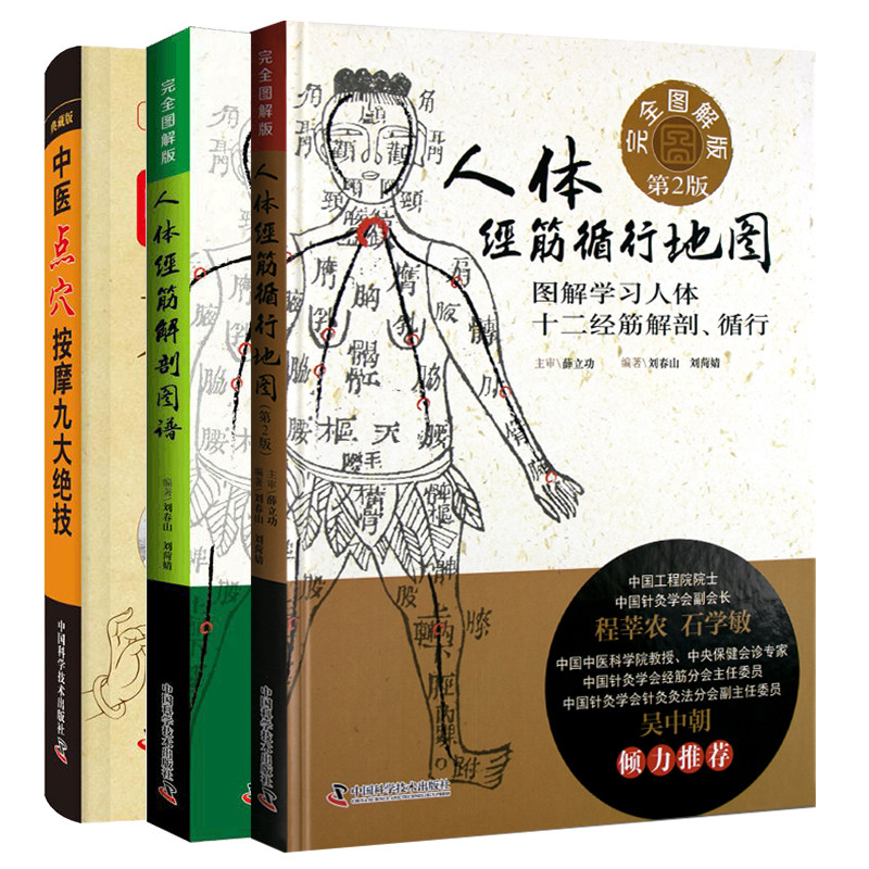 人体经筋解剖图谱:图解学习人体经筋解剖及筋结点+人体经筋循行地图+中医点穴按摩九大Jue技 典藏版 3本 中国科学技术出版社