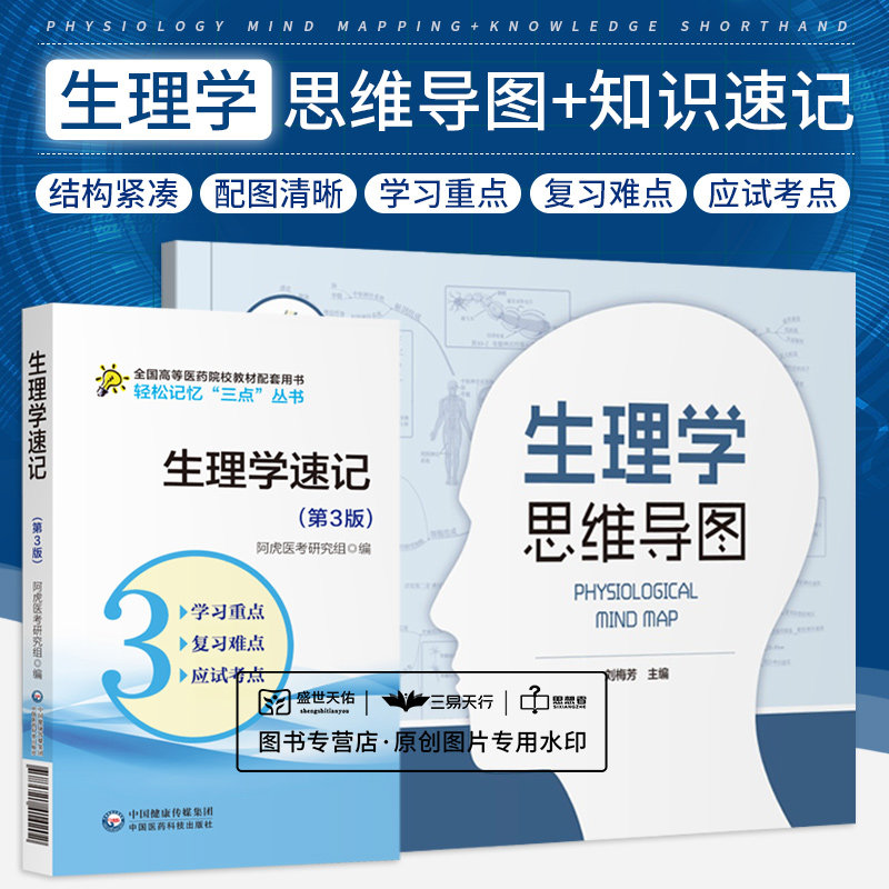 生理学思维导图+生理学速记 第3版 2本套装 本书适合医药院校本科 高职各层次和专业学习生理学课程学生使用 中国医药科技出版社