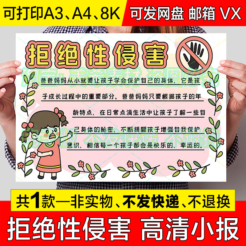 拒绝性侵害手抄报小学生预防远离性侵害保护自身安全电子小报模板