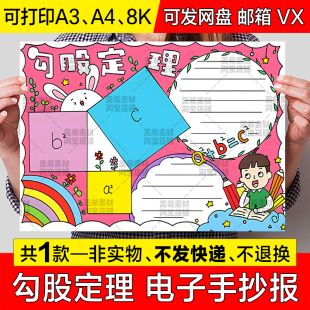 勾股定理手抄报模板电子版中小学生趣味数学知识勾股定律小报线稿