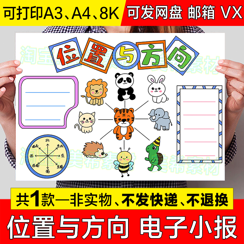 位置与方向手抄报模板电子版小学生数学知识思维导图小报黑白线稿