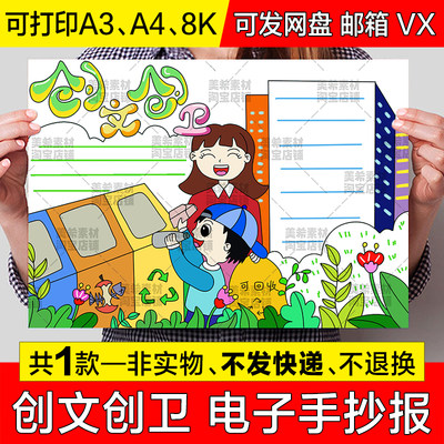 创文创卫手抄报模板中小学生保护环境创建文明卫生城市电子版小报