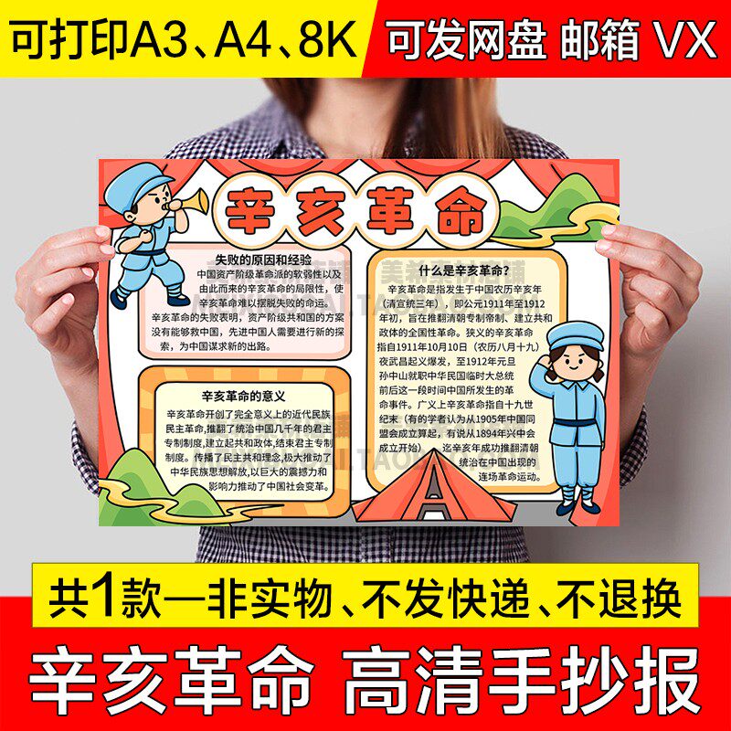 辛亥革命手抄报小学生电子小报辛亥革命纪念日a4线稿a3模板8k素材