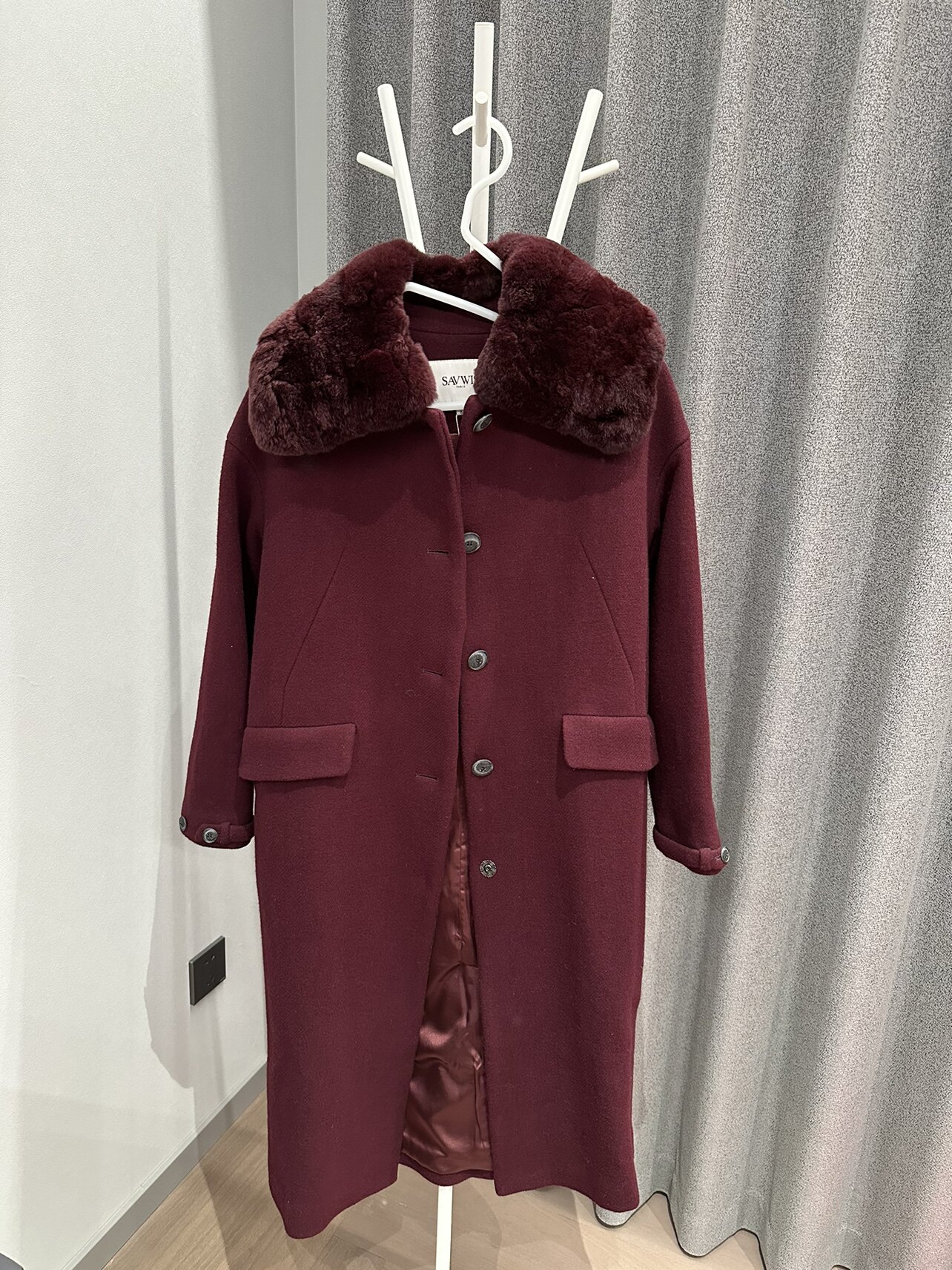 2025春季新款女士中长款毛领呢大衣女獭兔毛领羊毛大衣呢子外套