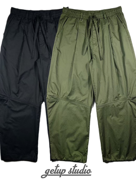 GETUP 日系复古全棉薄款弯刀军绿色黑色休闲裤
