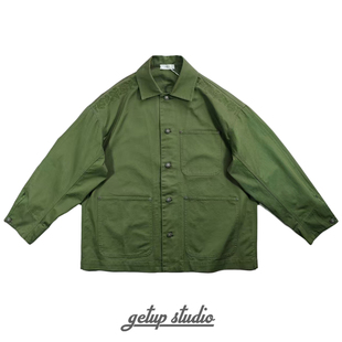 （特价）GETUP 设计师原创日系复古军绿色全棉工装风刺绣装饰外套