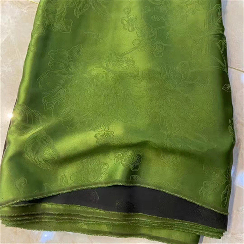 高端古风提花绫罗顺德透孔花罗香云纱丝绸布料连衣裙旗袍莨绸面料