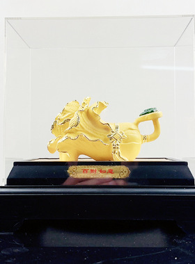 树脂绒沙金百财如意摆件 创意办公室家居装饰商务礼品可加LOGO