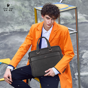 高档头层牛皮男包手提15寸电脑包大容量男士公文资料包单肩斜挎包